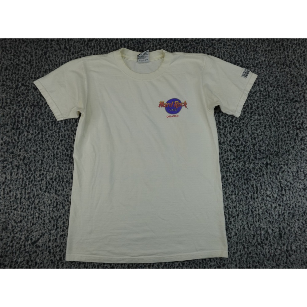 Hard Rock Cafe Graphic T-Shirt Mens Small Cream Good‎ Orlando Made in USA Tee